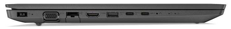 Lado izquierdo: toma de corriente CC, salida VGA, Gigabit Ethernet, salida HDMI, tres puertos USB 3.1 Gen 1 (un puerto Tipo-A, dos puertos Tipo-C)