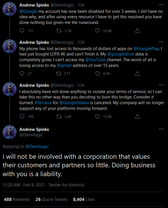 Andrew Spinks (@Demilogic) ha exhortado a Google en Twitter.