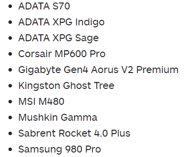 Lista de unidades SSD NVMe compatibles (imagen vía IGN India)