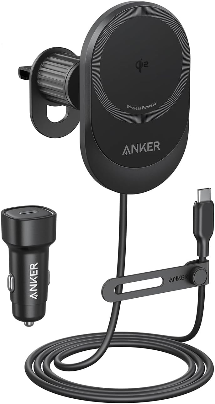 El cargador inalámbrico para coche Anker MagGo original (almohadilla, cable USB-C integrado). (Fuente de la imagen: Anker)