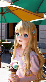 "Chica anime lamiendo un cucurucho de helado" no produce ninguna acción de comer. (Fuente de la imagen: Bing Video Creator)