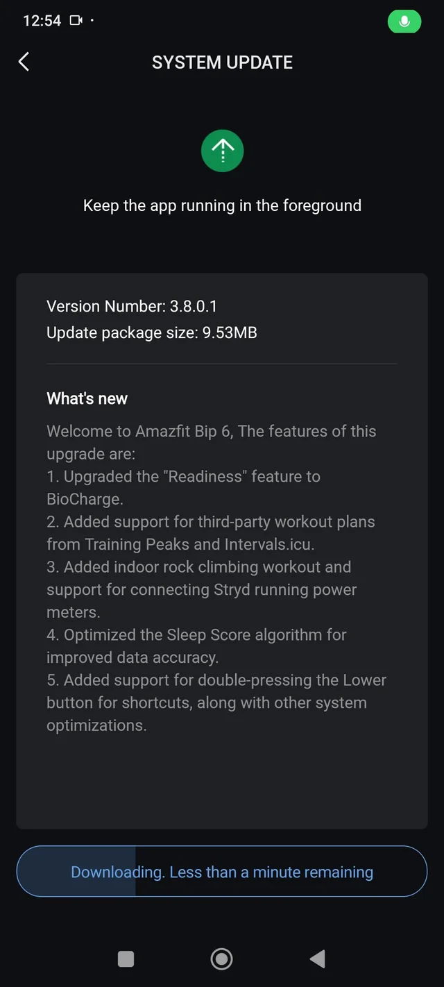 El registro de cambios de la versión de software 3.8.0.1 para el Amazfit Bip 6 y los smartwatches relacionados. (Fuente de la imagen: u/Pitiful_Employ_4011 vía Reddit)