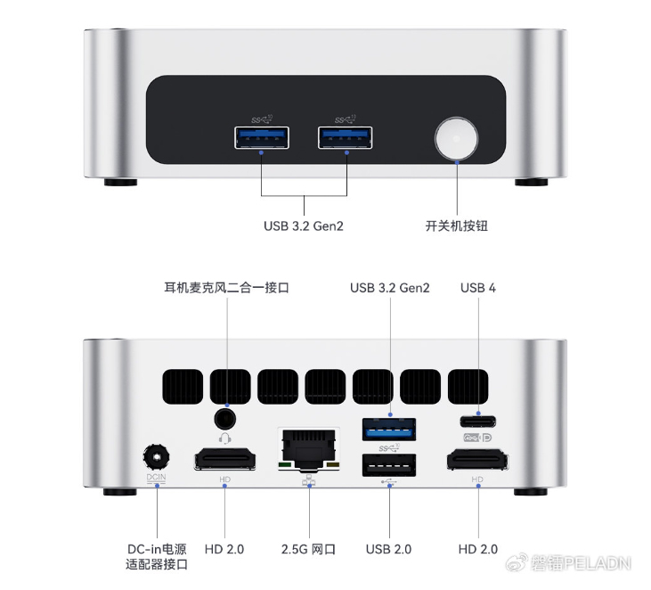 El nuevo mini PC Peladn WO5 cuenta con un conjunto de puertos bastante completo teniendo en cuenta su precio.