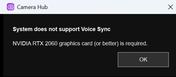 Voice Sync necesita al menos una RTX 2060