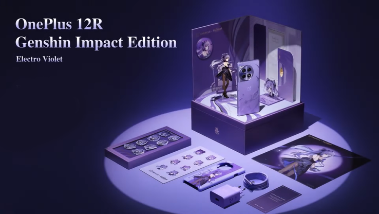 El 12R Genshin Impact Edition y su caja de regalo/display. (Fuente: OnePlus)