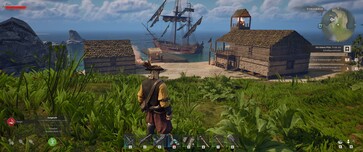 En la imagen: Una base en Windrose. El barco pirata yace anclado.