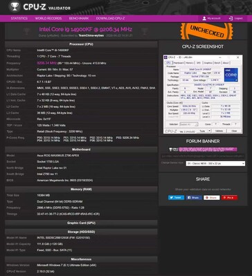 Captura de pantalla del Validador CPU-Z de-registro de ruptura de frecuencia