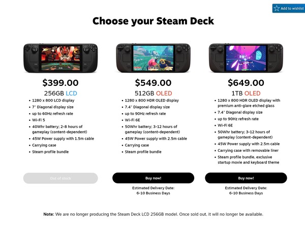 Steam Deck LCD agotado en la tienda de Valve (Fuente de la imagen: captura de pantalla, Valve)