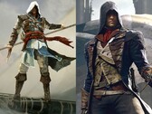 Edward Kenway de Assassin's Creed Black Flag y Arno Dorian de Assassin's Creed Unity mostrados uno al lado del otro.