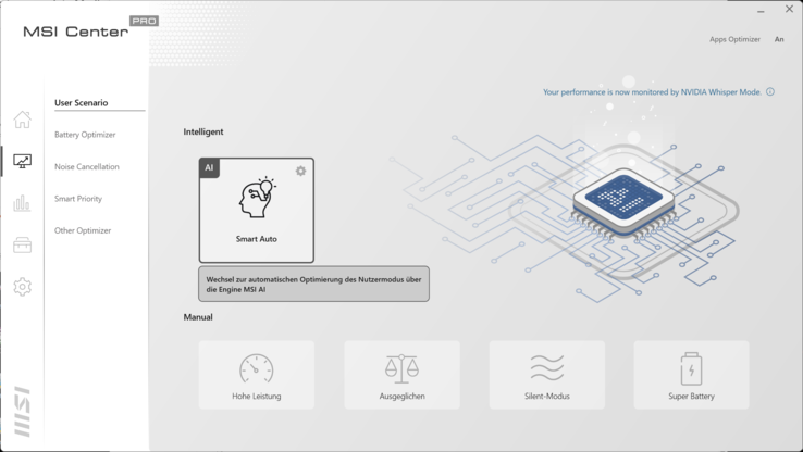 El MSI Z16P utiliza un modo de rendimiento razonable en su mayor parte cuando se ajusta a "Smart Auto".