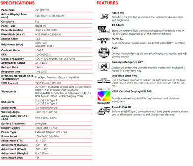 MSI MAG274UPF: Especificaciones