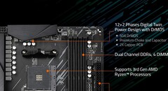 Gigabyte parece haber rediseñado dos de sus placas madre B550 sin dobladores de fase en su diseño VRM. (Fuente de la imagen: Gigabyte)