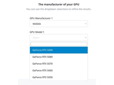 GPU de la serie RTX 50 en la página web de la calculadora de vataje de Seasonic (Fuente: Seasonic)