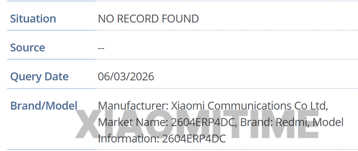 Los listados GSMA de la nueva tableta Redmi. 