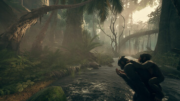 Una imagen que muestra un bosque en Ancestros: La Odisea de la Humanidad.