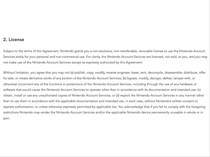 El EULA actualizado de EE.UU. en el que se explican las consecuencias en caso de incumplimiento. (Fuente de la imagen: Nintendo)