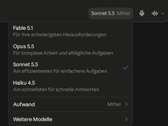 Captura de pantalla del selector de modelos de Claude.ai con Sonnet 5.5 seleccionado.
