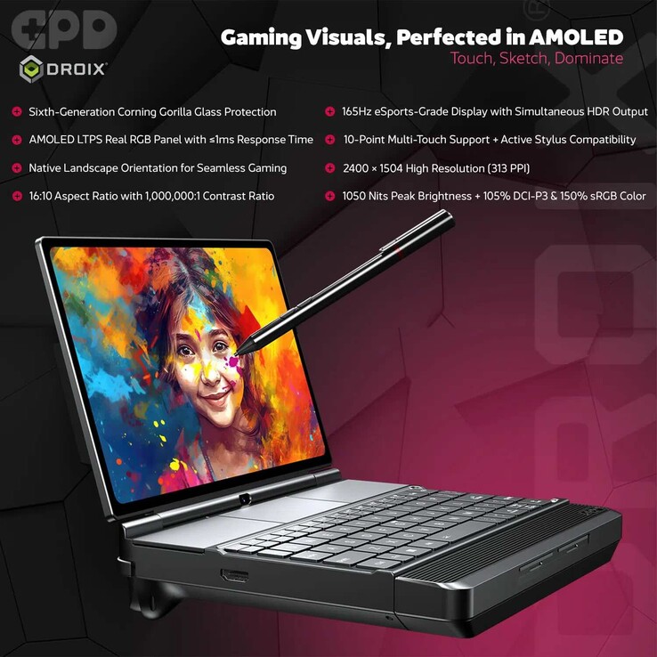 La consola portátil para videojuegos GPD Win Max 3 cuenta con una pantalla AMOLED de 9,06 pulgadas con una frecuencia de actualización de 165 Hz.
