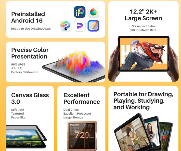 Características técnicas clave de la tableta gráfica Kamvas Pad 12