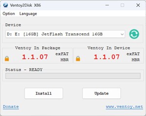 Inicie Ventoy - elija stick - instalar