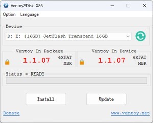 Inicie Ventoy - elija stick - instalar
