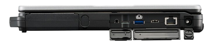 Derecha: Hueco del lápiz táctil, audio combinado de 3,5 mm, USB 3.1 Gen. 1 Tipo A, USB 3.1 Tipo C, Gigabit RJ-45, adaptador de CA