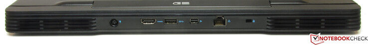 Lado posterior: fuente de alimentación, HDMI, USB 3.2 Gen 1 (Tipo A), Mini DisplayPort, Gigabit Ethernet, ranura para bloqueo de cable