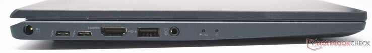 Toma de corriente hueca, 2 x USB Tipo-C 3.2 Gen 2 con Thunderbolt 4 y PD, HDMI 2.0, USB Tipo-A Gen 3.2 con USB Sleep-and-Charge, toma de auriculares de 3,5 mm