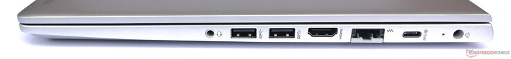 Lado derecho: conector de auriculares, 2x USB 3.1 Gen1 Tipo-A, HDMI, GigabitLAN, 1x USB 3.1 Gen1 Tipo-C, conector de alimentación