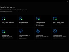 El panel de control de la aplicación «Seguridad de Windows», en el que se muestra el menú «Seguridad de un vistazo».