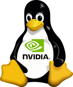 Los controladores de Nvidia en Linux ahora utilizan por defecto módulos del núcleo de la GPU de código abierto. (Fuente de la imagen: logotipo de Nvidia y Tux, Wikimedia Commons)