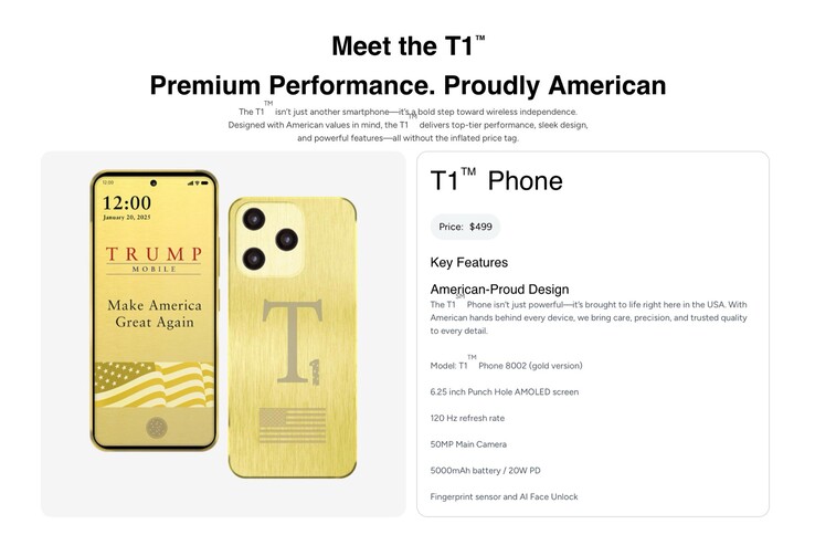 La página de producto del Trump T1 Phone ha eliminado todas las afirmaciones de que el dispositivo está fabricado en EE.UU.