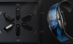 Una Xiaomi Mi Band X podría parecer una combinación de una de las Mi Bands con la Nubia Alpha. (Fuente de la imagen: Xiaomi/Nubia - editado)