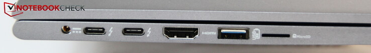 Izquierda: alimentación, 2x USB-C, HDMI, USB-A, microSD