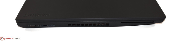 Izquierda: USB 3.1 tipo C, puerto de acoplamiento, mini Ethernet, lector de tarjetas inteligentes