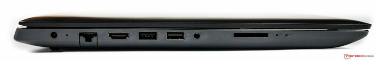 Izquierda: fuente de alimentación, puerto Ethernet, salida HDMI, 2 x USB Tipo A (1 x USB 3.0, 1 x USB 2.0), conector de audio combinado, lector de tarjetas SD