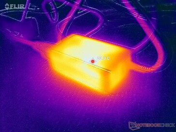 El adaptador de CA alcanza más de 33 C cuando funciona con cargas exigentes