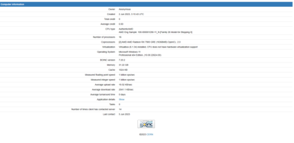 Supuesta CPU AMD Zen 5 Ryzen 8000 8C/16T y GPU RX 7900 en LHC@Home. (Fuente: LHC@Home)