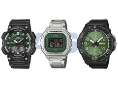 En la imagen, de izquierda a derecha: la Casio AEQ-110W-3A2V, la W-218HD-3AV y la MRW-210H-3BV.