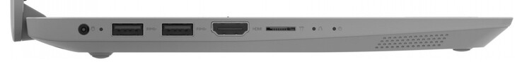 Lado izquierdo: Conector de alimentación, 2 USB 3.2 Gen 1 (Tipo A), HDMI, lector de tarjetas de memoria (MicroSD)