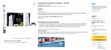 La PS5 Digital Edition con 825 GB está disponible en Amazon Italia. (Fuente de la imagen: Amazon)