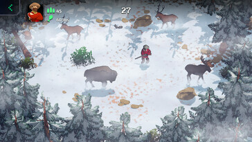 Una imagen en la que aparecen un personaje y animales en «The Oregon Trail».
