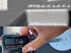 Medición de la profundidad de 4 mm en el Scanbench en MeshMixer (arriba) frente a la medición con calibrador (abajo)
