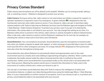 Condiciones de privacidad del servicio Robotaxi.