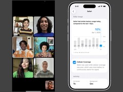 Imagen de archivo de una llamada FaceTime (izquierda) y ajustes de salud de la batería de iOS (derecha).
