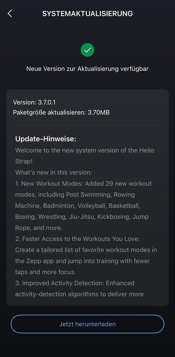 Las notas de la versión 3.7.0.1 del software para la correa Amazfit Helio. (Fuente de la imagen: u/85Blickwinkel vía Reddit)
