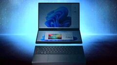 Cuando se ilumina, el portátil de doble pantalla bromeado por Asus parece una alternativa al Lenovo Yoga Book 9i. (Imagen: Asus, editado)