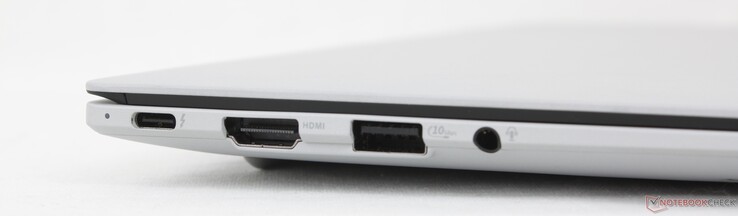 Izquierda: USB-C 4.0 Thunderbolt 4 con DisplayPort + Power Delivery, HDMI 2.1 TMDS, USB-A 3.2 Gen. 2, auriculares de 3,5 mm
