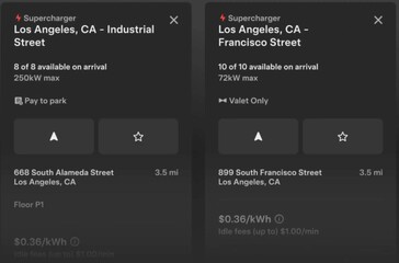Nuevos iconos de notificación de información de aparcamiento Supercharger.