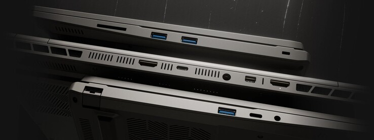 El portátil para juegos Tuxedo InfinityBook Max 15 cuenta con una decente serie de puertos. (Fuente de la imagen: Tuxedo)